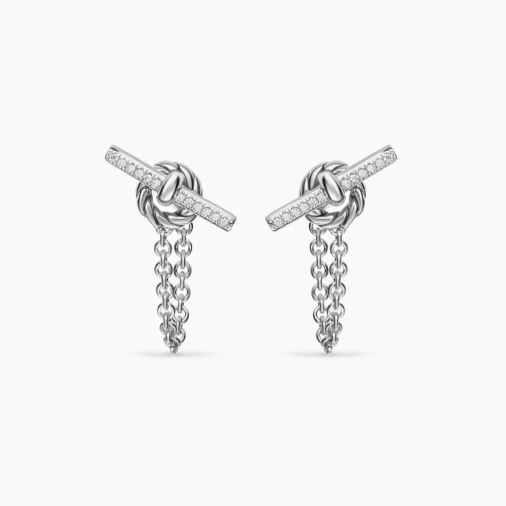David Yurman Silver Diamond Pettit Chain Earrings